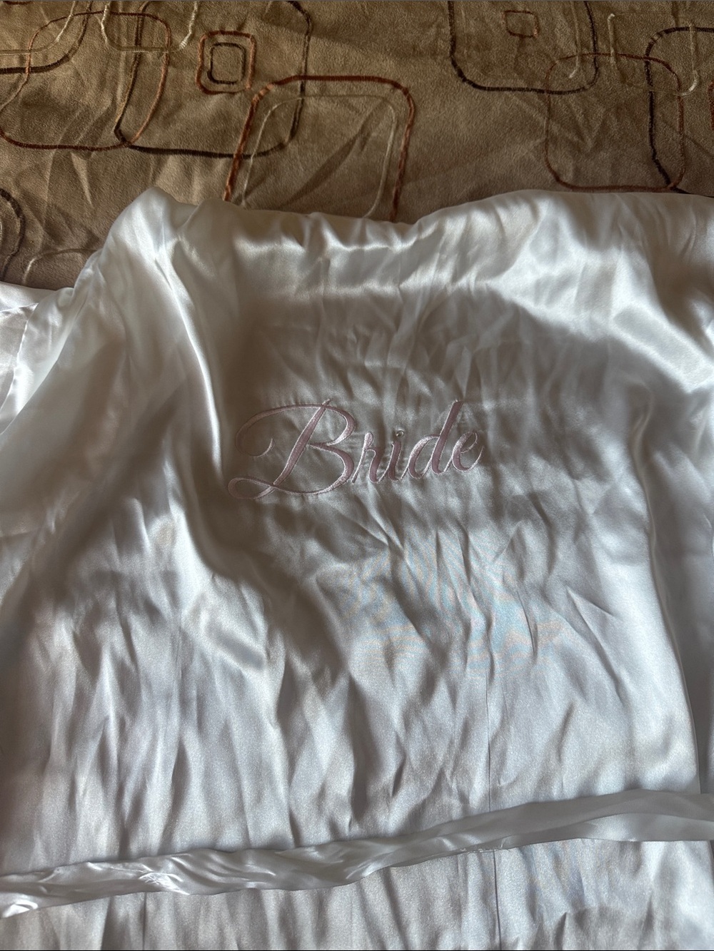 Linea Donatella White Satin Bride Robe with Pink Embroidery